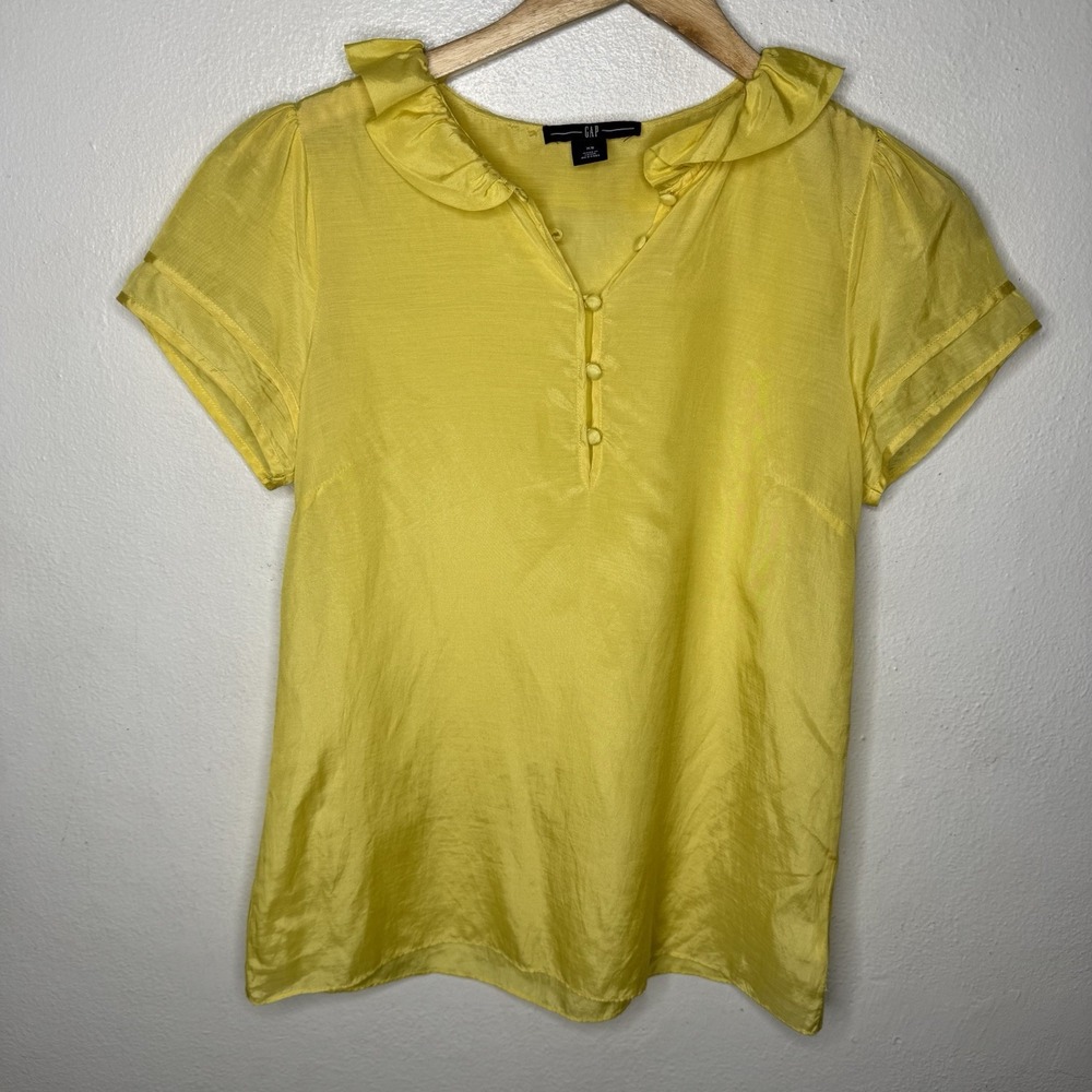 Gap Yellow‎ Ruffle Silk Cotton Blend Top Short Sleeve Business Twee Women's XS